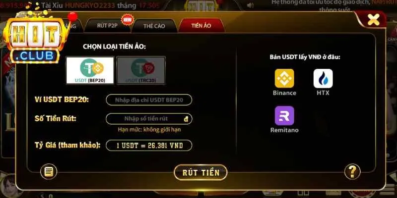 Rút tiền Hitclub cùng thao tác cụ thể cho người chơi